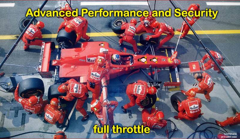 Splash image of F1 Ferrari Pit Stop with lots of Linux commercials ;) - continue to the next page for the real info